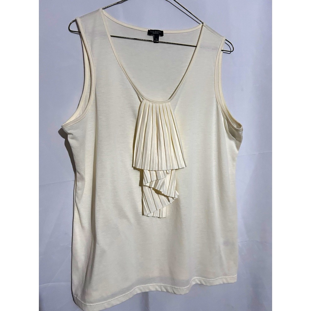 Talbots Ivory Knit Pleated Front V-Neck Sleeveless Tank Top Women's XL